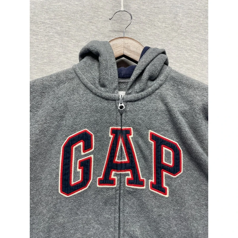 Gap Hoodie Unisex Kids XL (12-13) Gray Fleece Applique Spellout Logo Full Zip